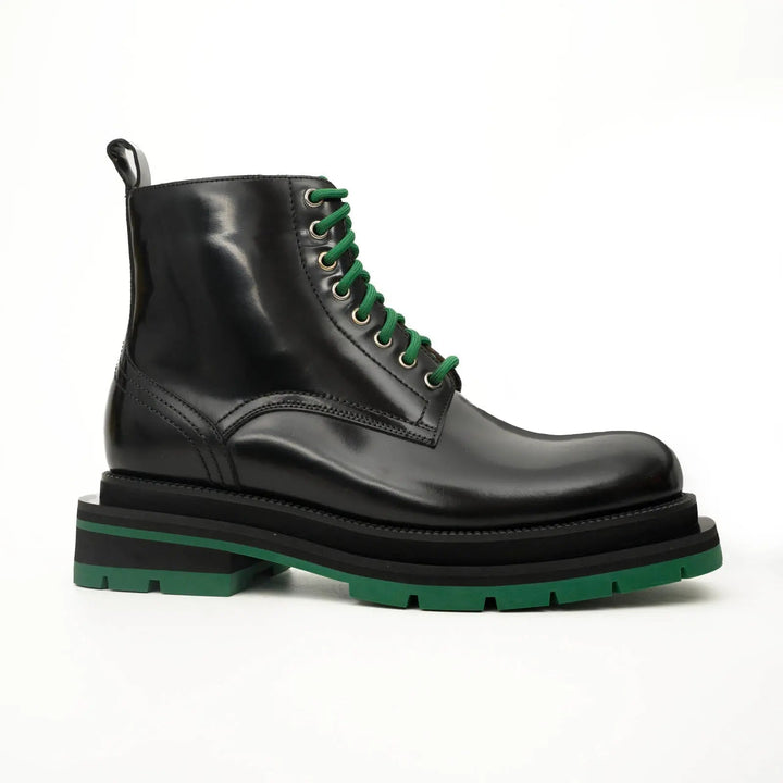 Black Plain-Toe Calf Leather Lace-Up Boots