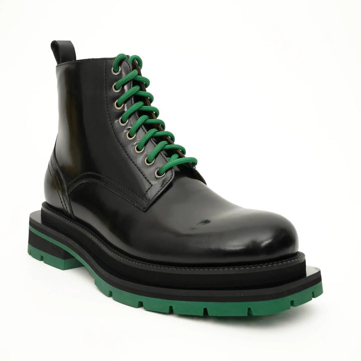 Black Plain-Toe Calf Leather Lace-Up Boots