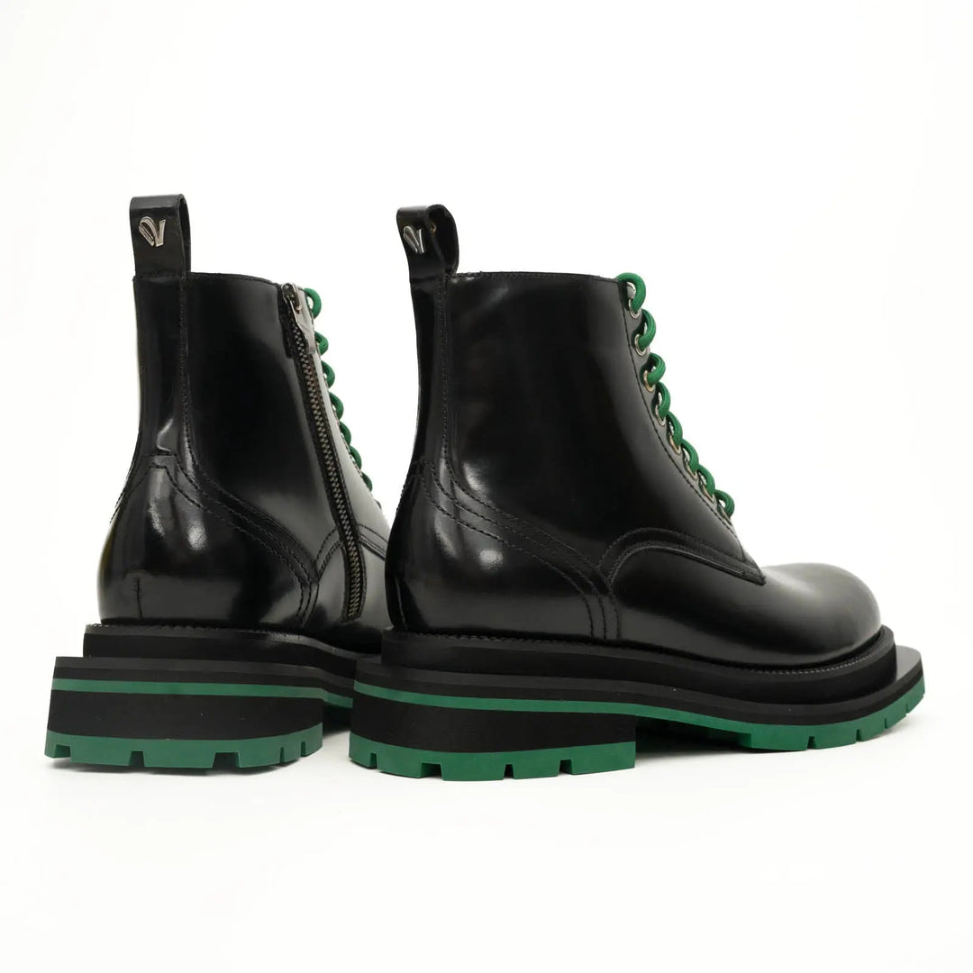 Black Plain-Toe Calf Leather Lace-Up Boots