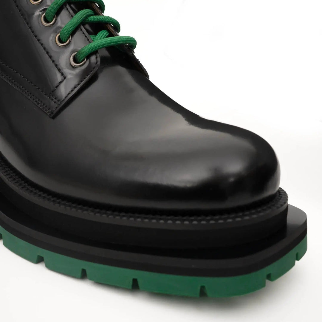 Black Plain-Toe Calf Leather Lace-Up Boots
