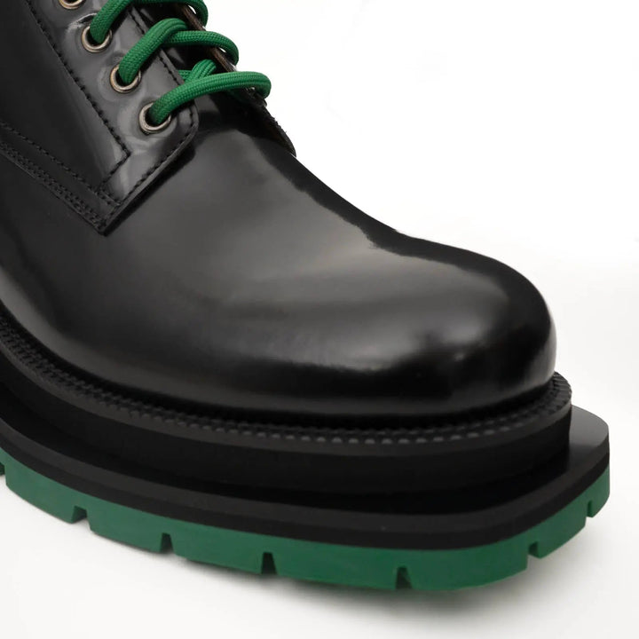 Black Plain-Toe Calf Leather Lace-Up Boots