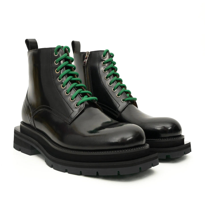 Black Plain-Toe Calf Leather Lace-Up Boots