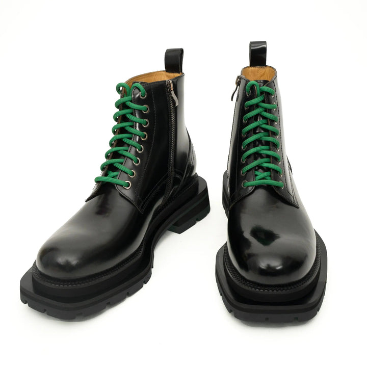 Black Plain-Toe Calf Leather Lace-Up Boots