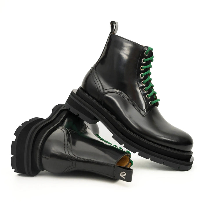 Black Plain-Toe Calf Leather Lace-Up Boots