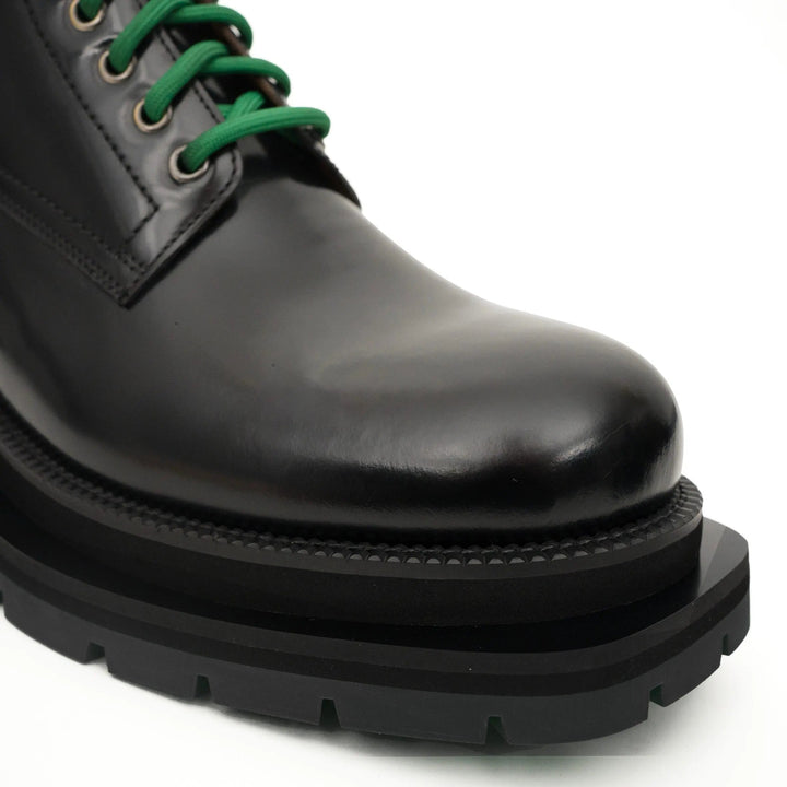 Black Plain-Toe Calf Leather Lace-Up Boots