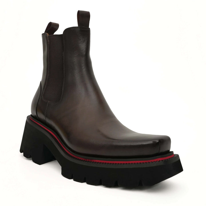 Dark Coffee Square-Toe Calf Leather Chelsea Boots