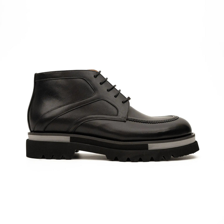 Black Apron-Toe Calf Leather Ankle Boots