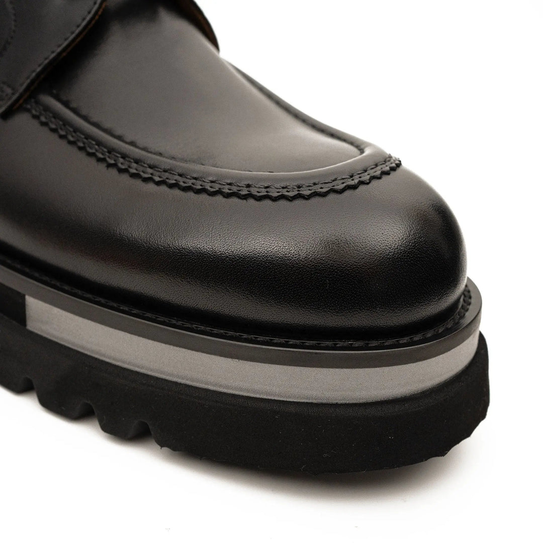 Black Apron-Toe Calf Leather Ankle Boots