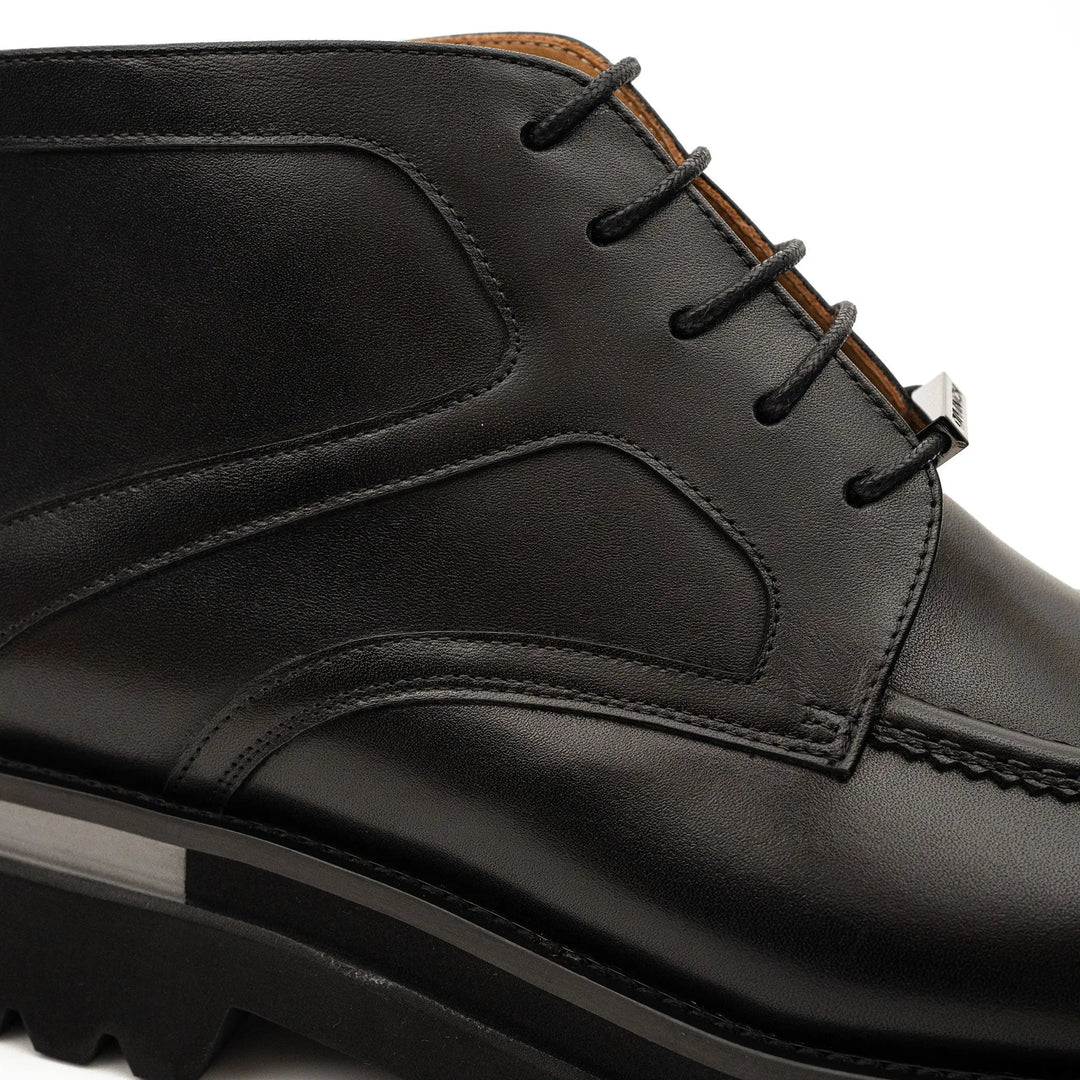 Black Apron-Toe Calf Leather Ankle Boots