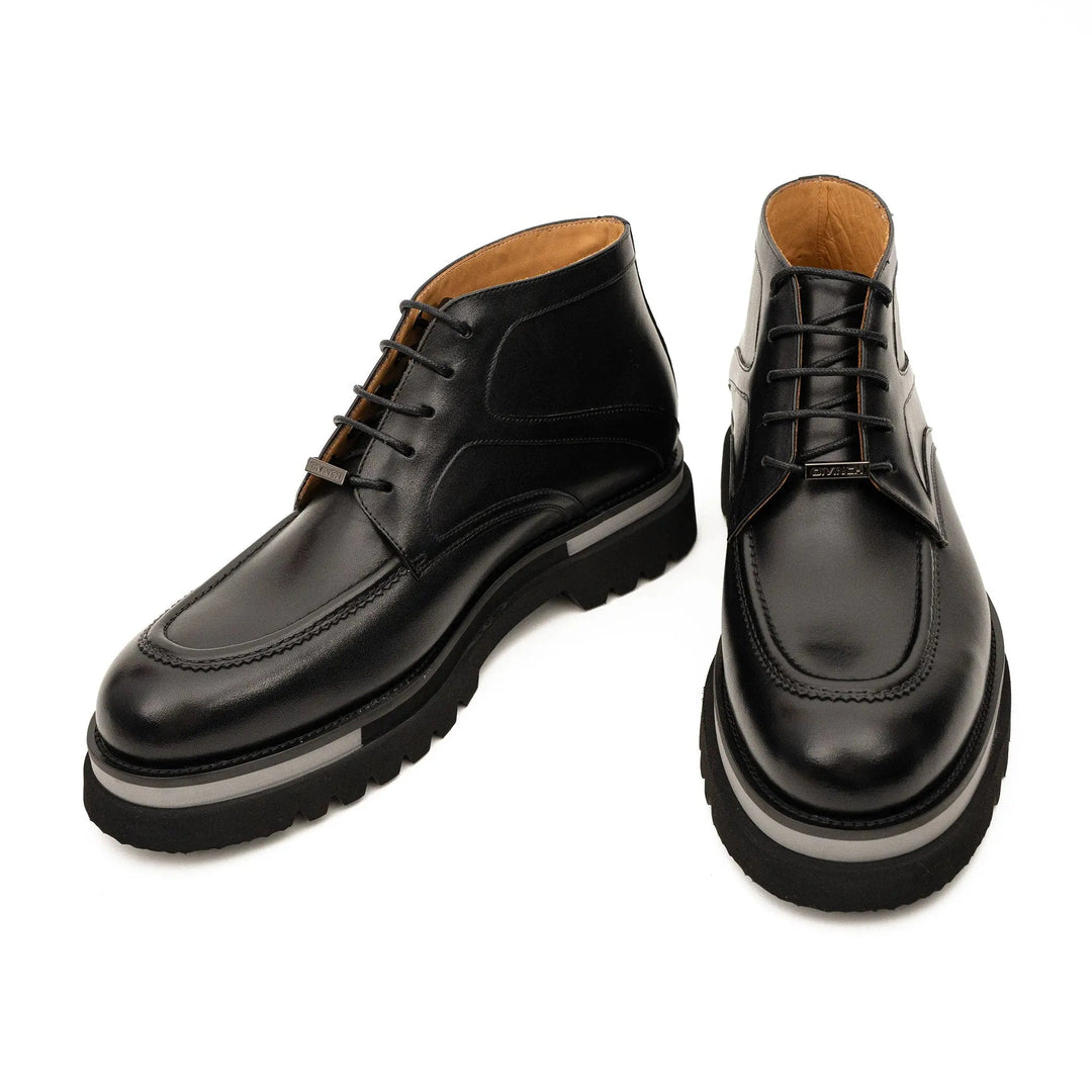 Black Apron-Toe Calf Leather Ankle Boots