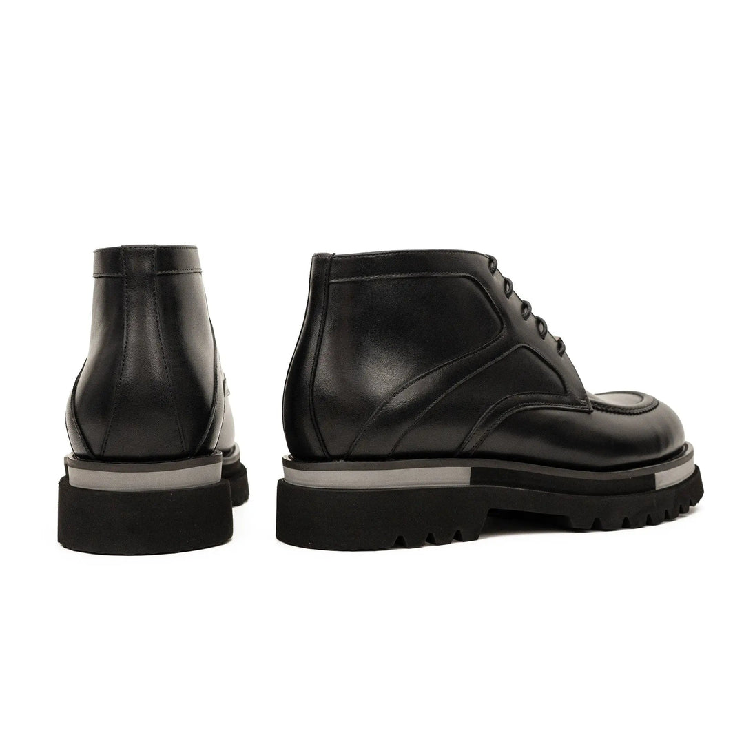 Black Apron-Toe Calf Leather Ankle Boots
