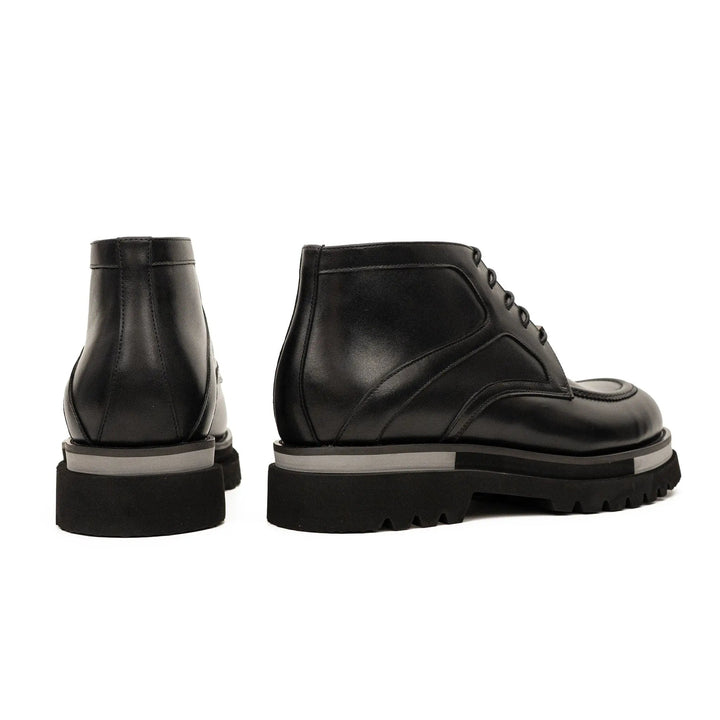 Black Apron-Toe Calf Leather Ankle Boots