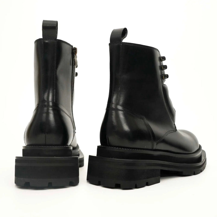 Black Plain-Toe Calf Leather Lace-Up Boots
