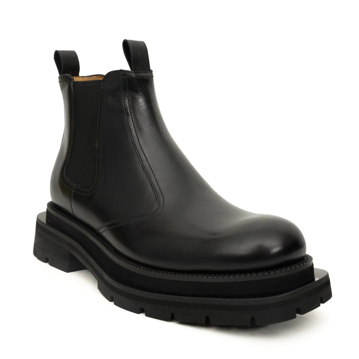 Black Calf Leather Lug-Sole Chelsea Boots