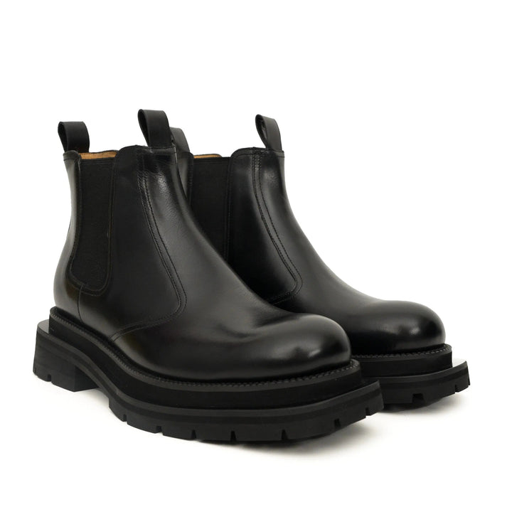 Black Calf Leather Lug-Sole Chelsea Boots