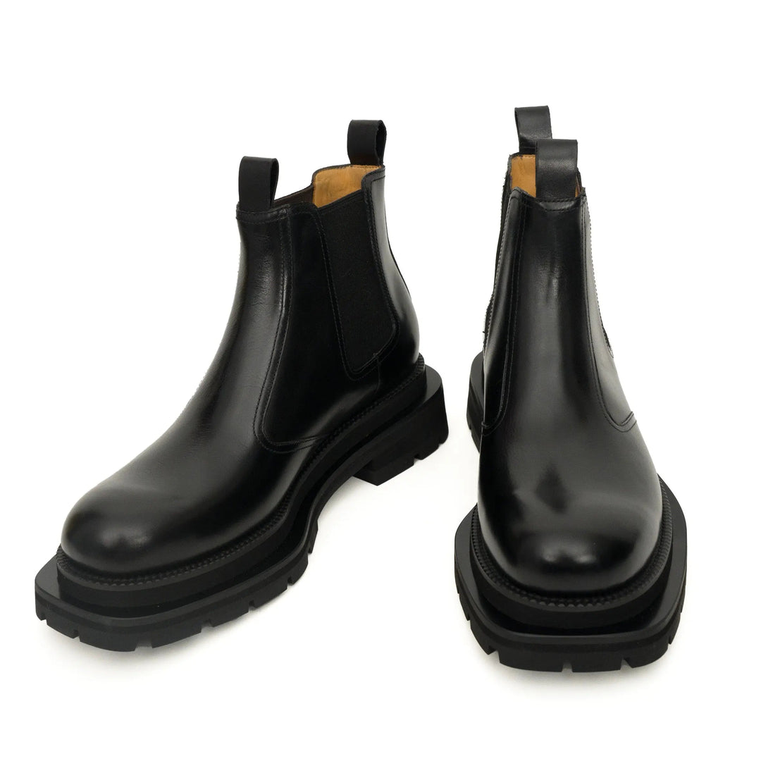 Black Calf Leather Lug-Sole Chelsea Boots