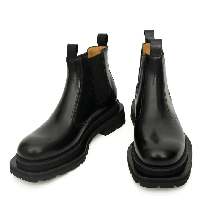 Black Calf Leather Lug-Sole Chelsea Boots