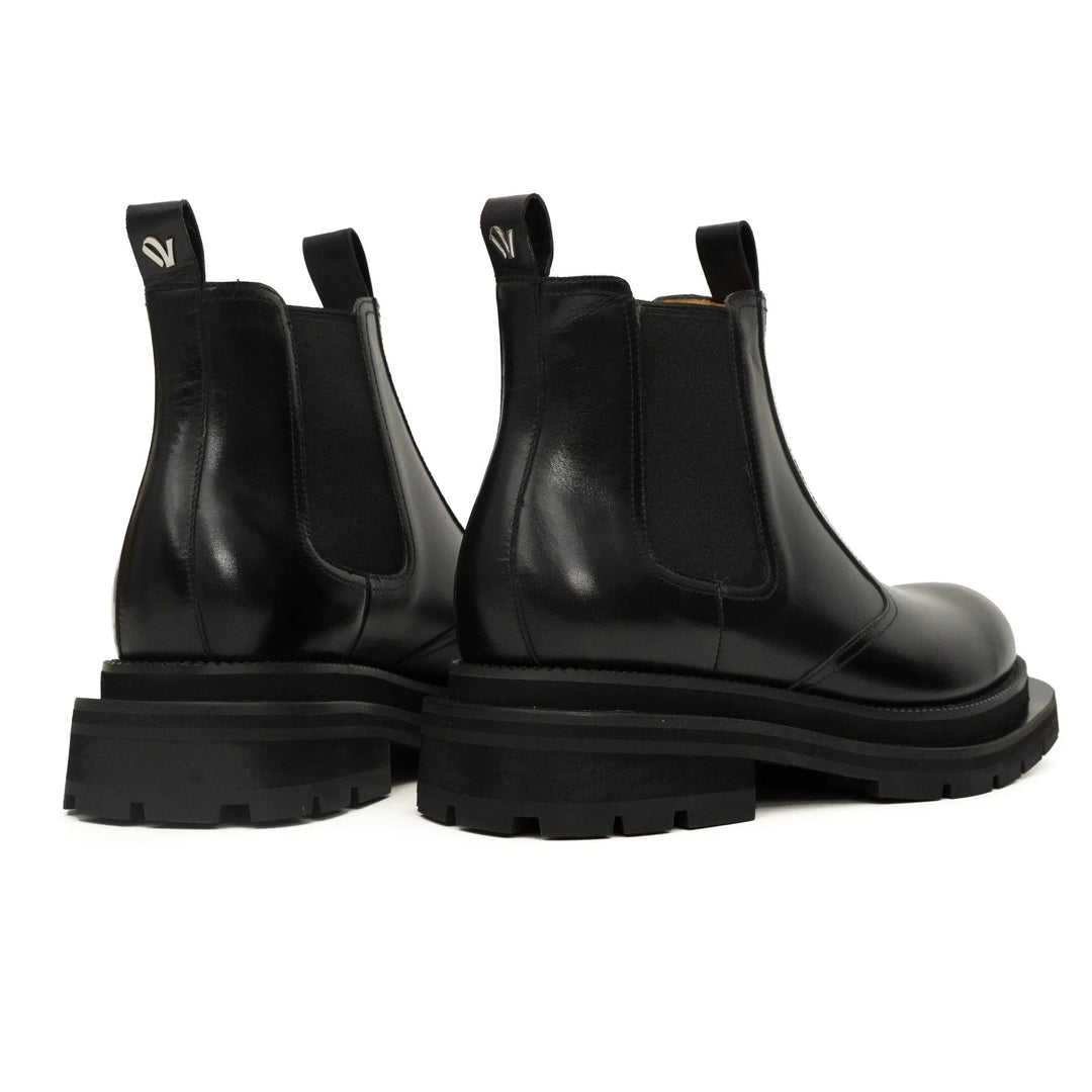 Black Calf Leather Lug-Sole Chelsea Boots