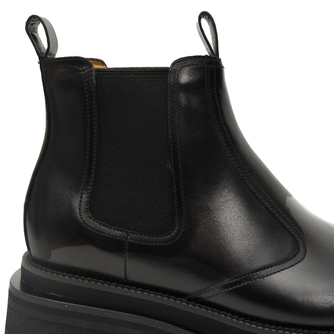 Black Calf Leather Lug-Sole Chelsea Boots