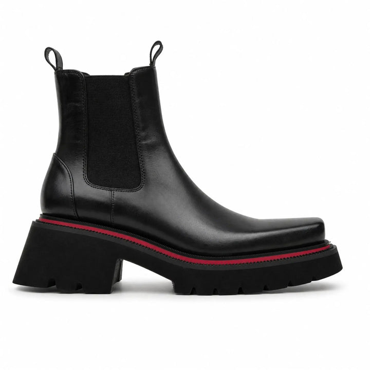 Black Square-Toe Calf Leather Chelsea Boots