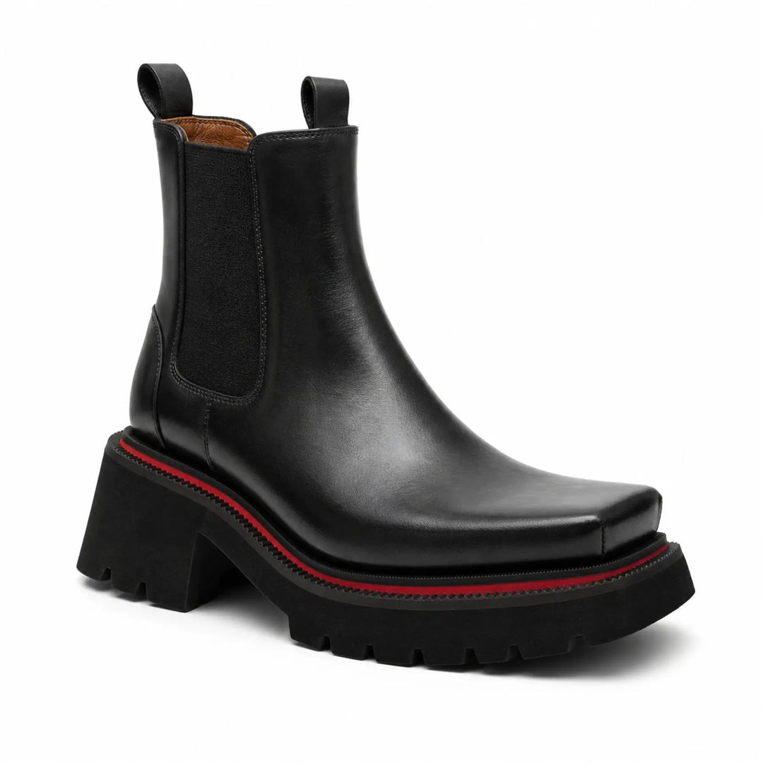 Black Square-Toe Calf Leather Chelsea Boots