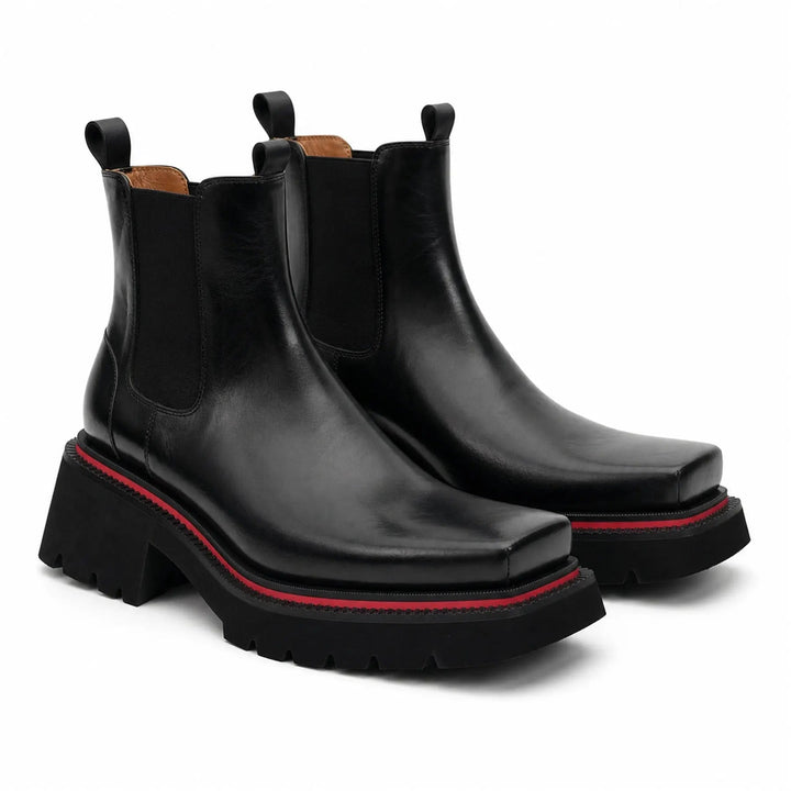 Black Square-Toe Calf Leather Chelsea Boots