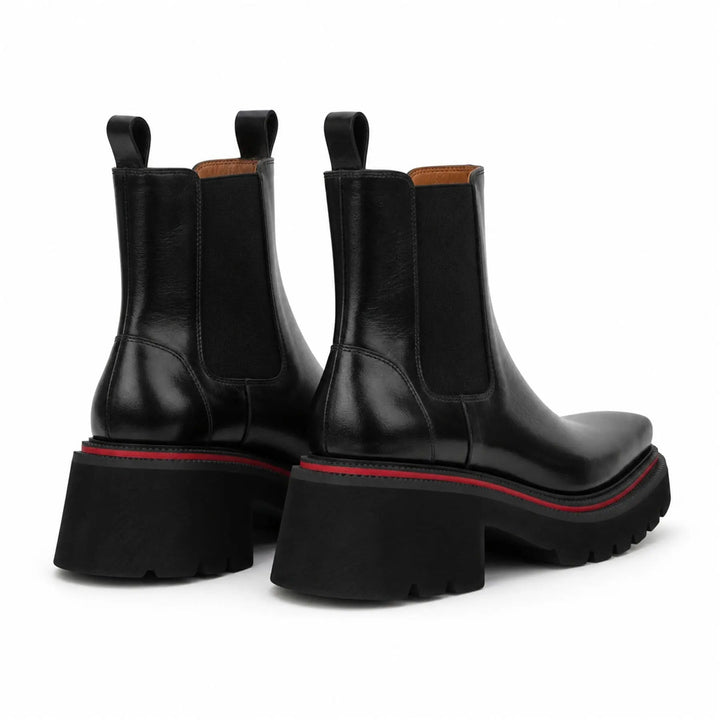 Black Square-Toe Calf Leather Chelsea Boots