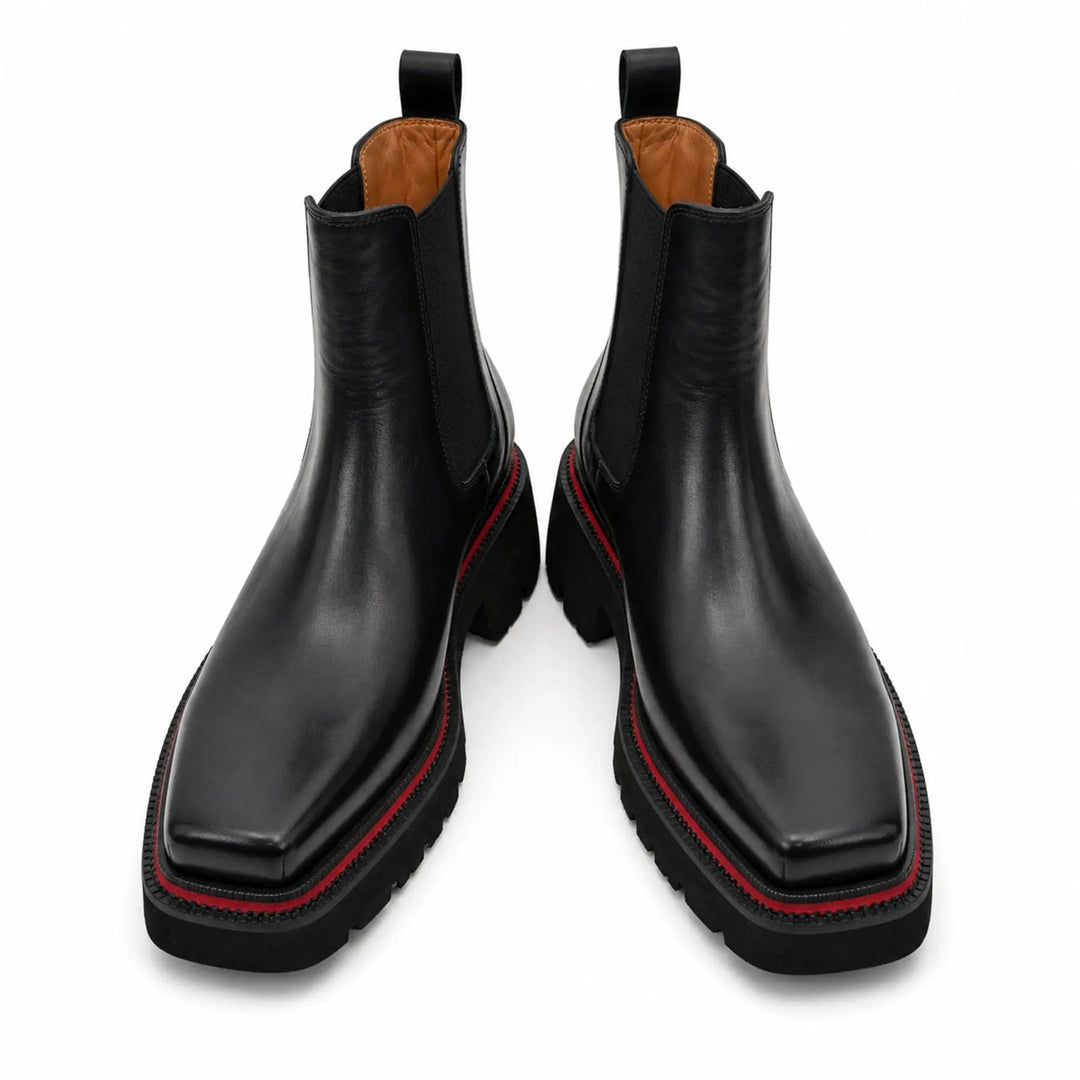 Black Square-Toe Calf Leather Chelsea Boots