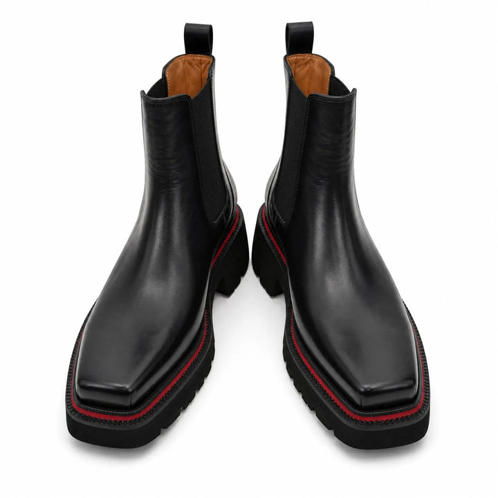 Black Square-Toe Calf Leather Chelsea Boots