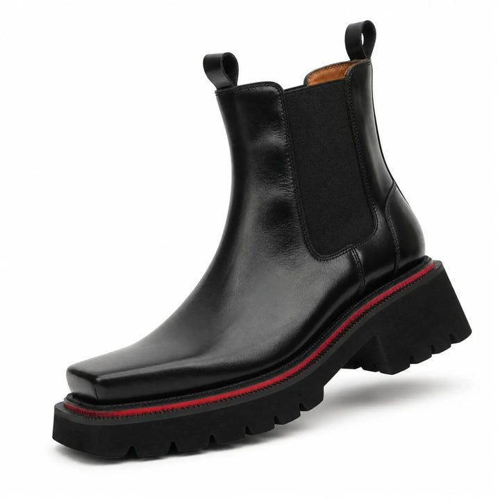 Black Square-Toe Calf Leather Chelsea Boots