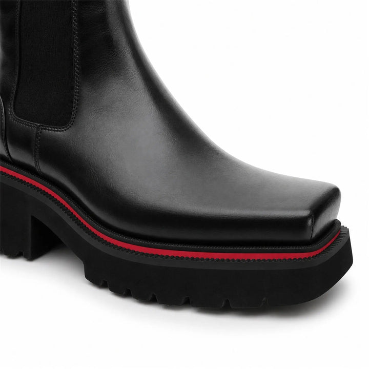 Black Square-Toe Calf Leather Chelsea Boots