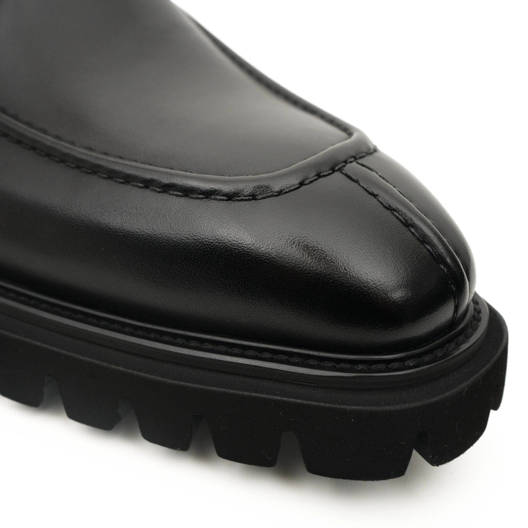 Black Double Monk Strap Leather Shoes