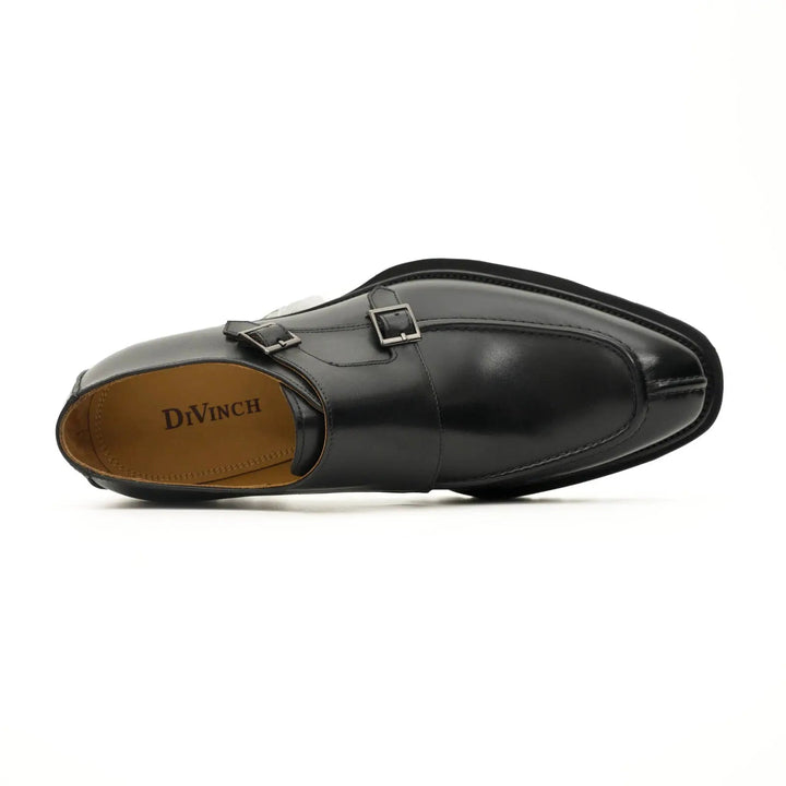 Black Double Monk Strap Leather Shoes