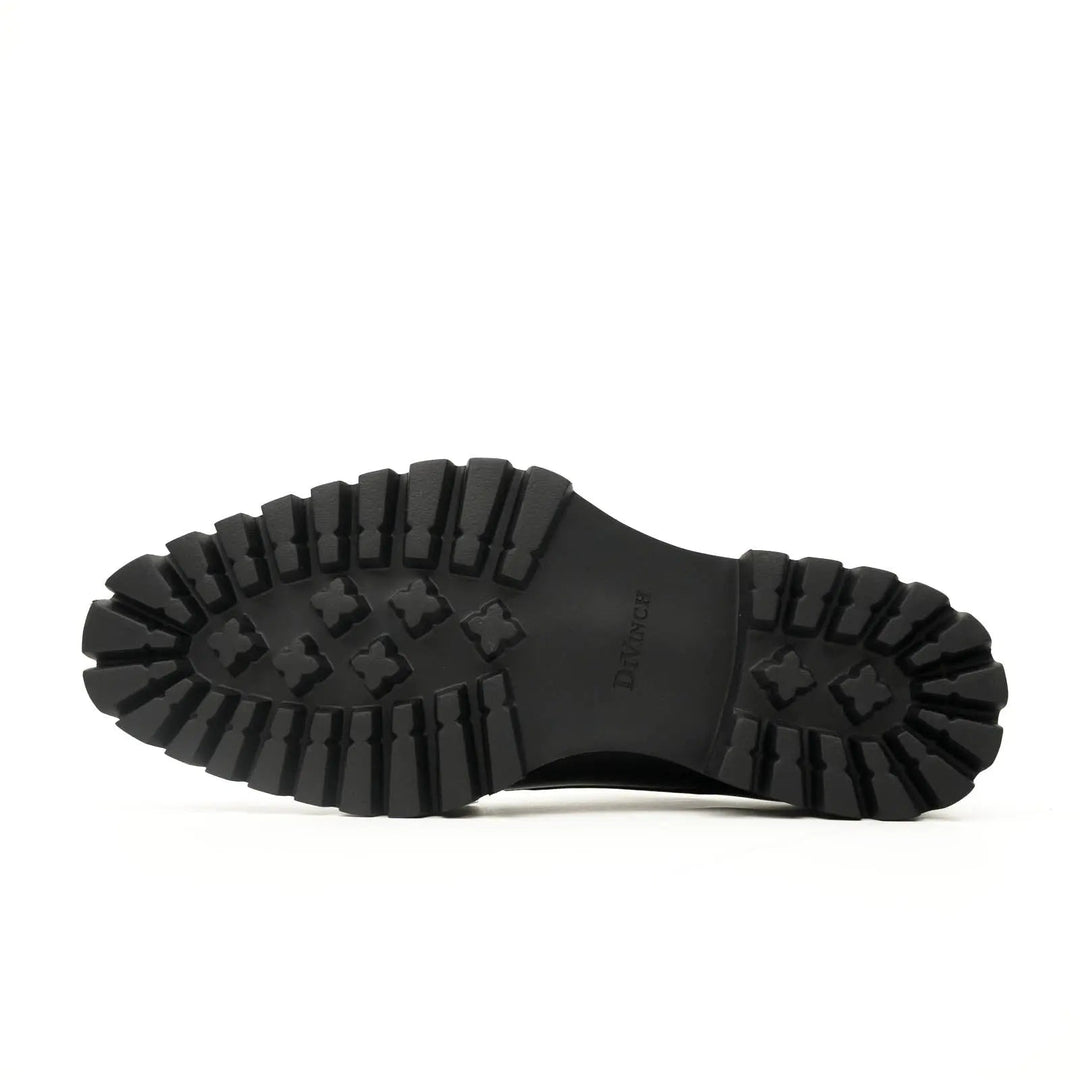 Black Double Monk Strap Leather Shoes