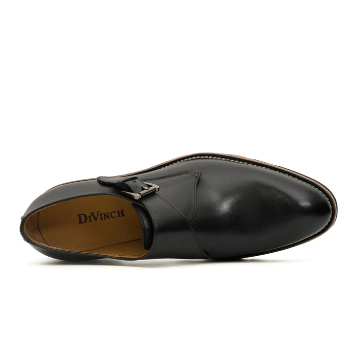 Black Plain-Toe Calf Leather Monk Shoes