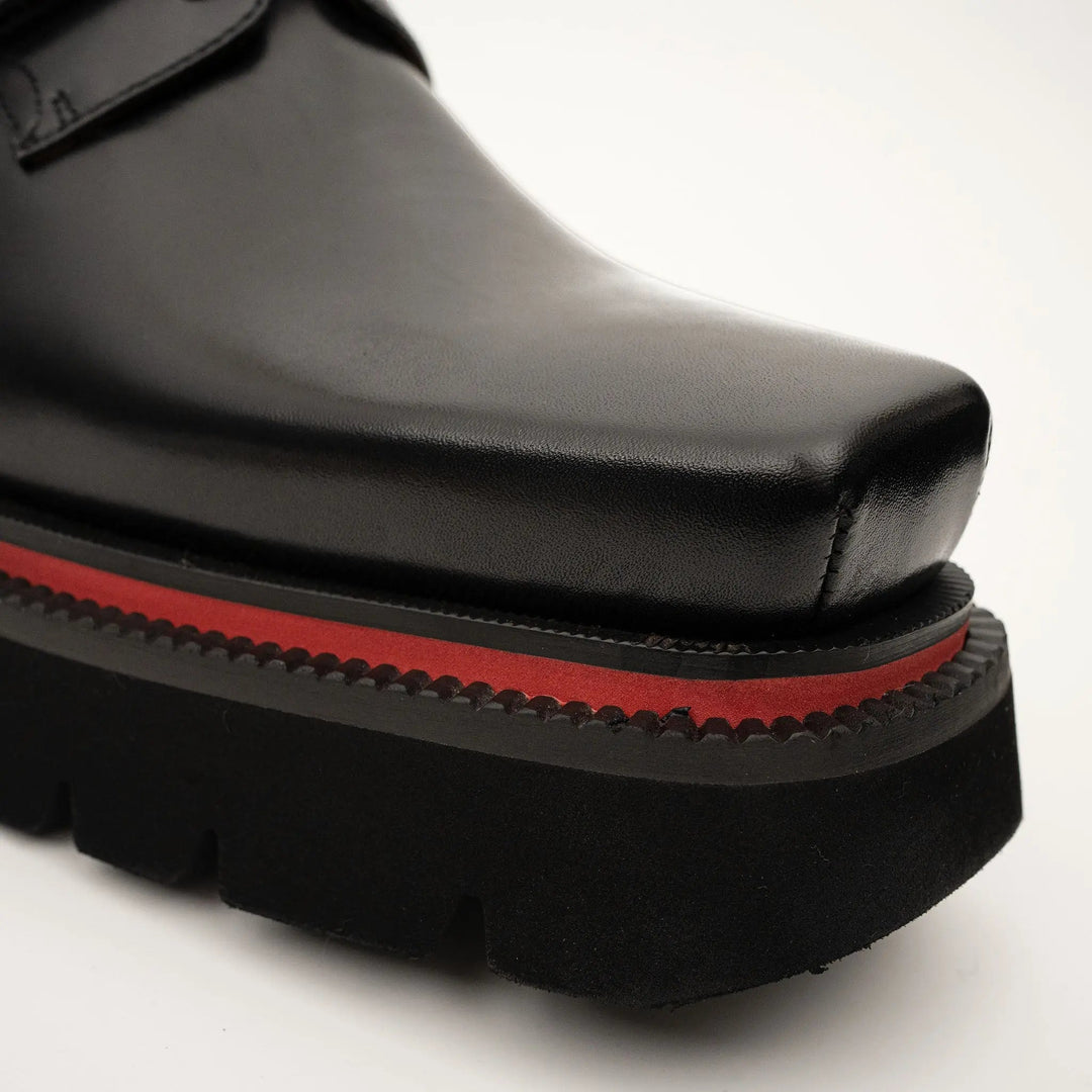 Black Square-Toe Calf Leather Monk Shoes