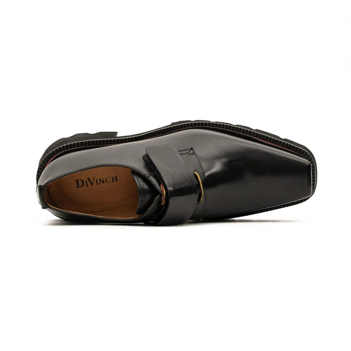 Black Square-Toe Calf Leather Monk Shoes