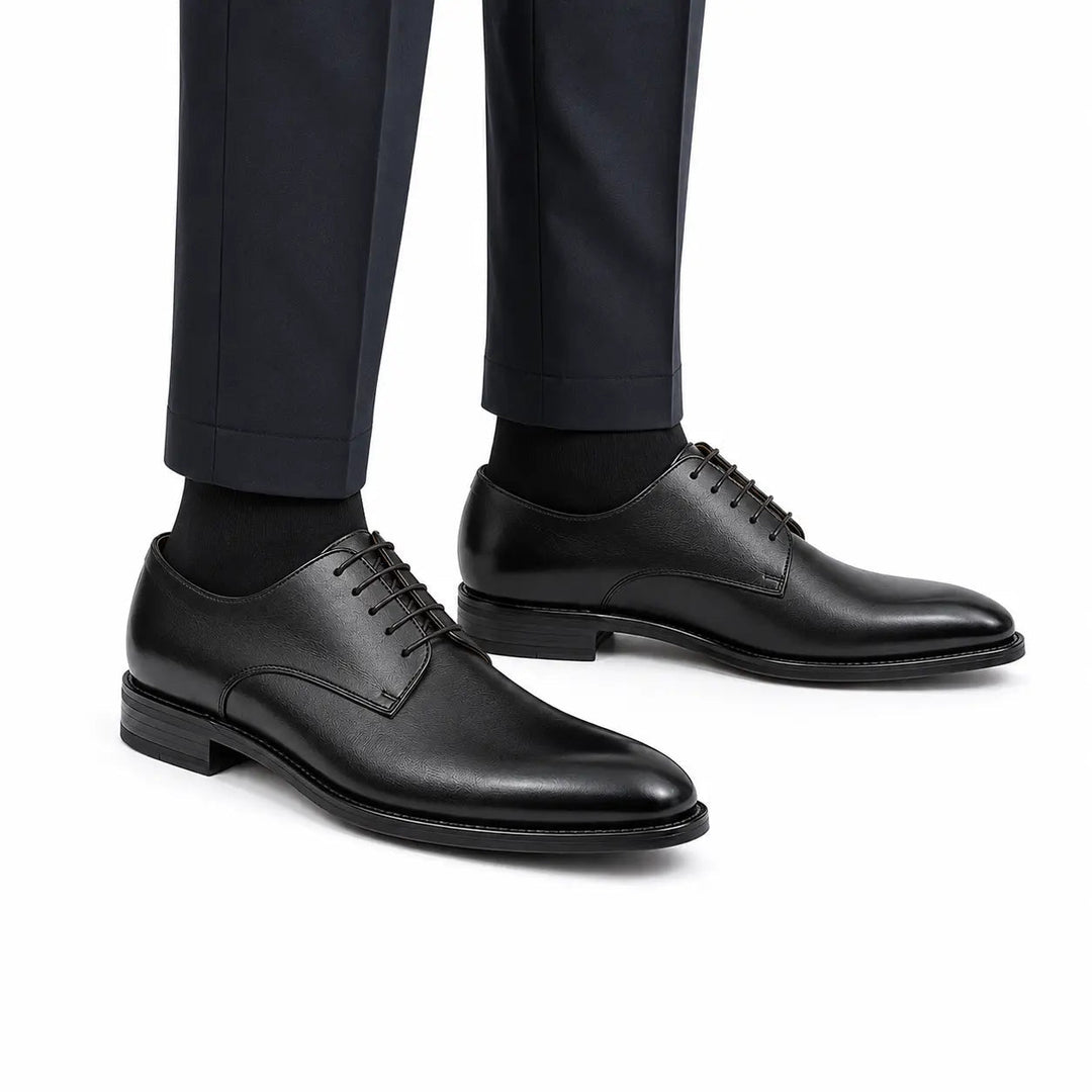 Black Plain-Toe Cow Leather Derby Shoes