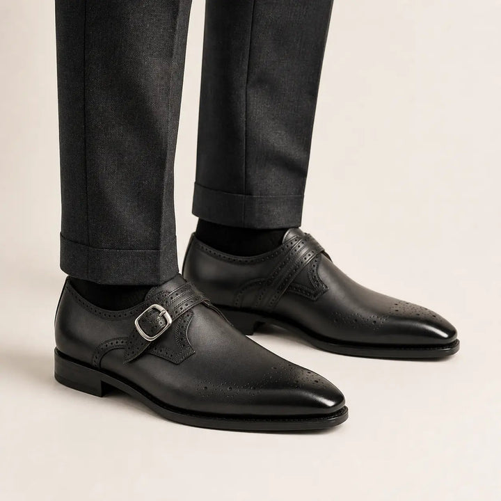 Goodyear Welted Monk Strap Shoes Black