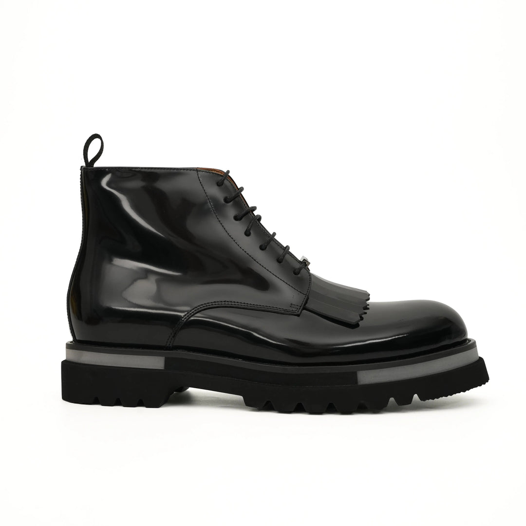 Black Plain-Toe Calf Leather Ankle Boots