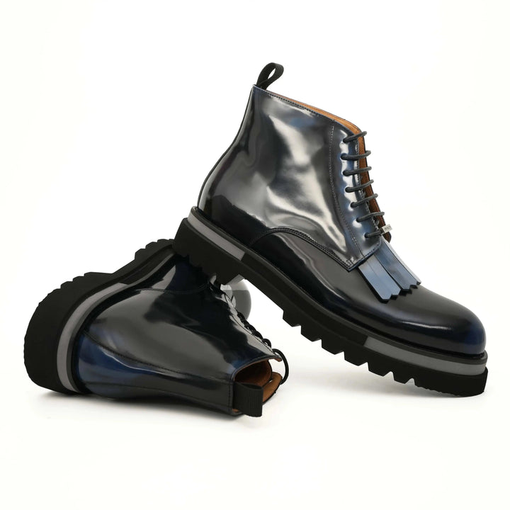 Black Plain-Toe Calf Leather Ankle Boots