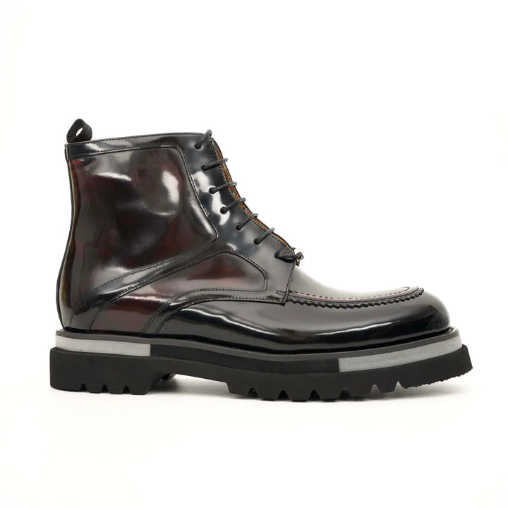 Dark Burgundy Apron-Toe Calf Leather Ankle Boots
