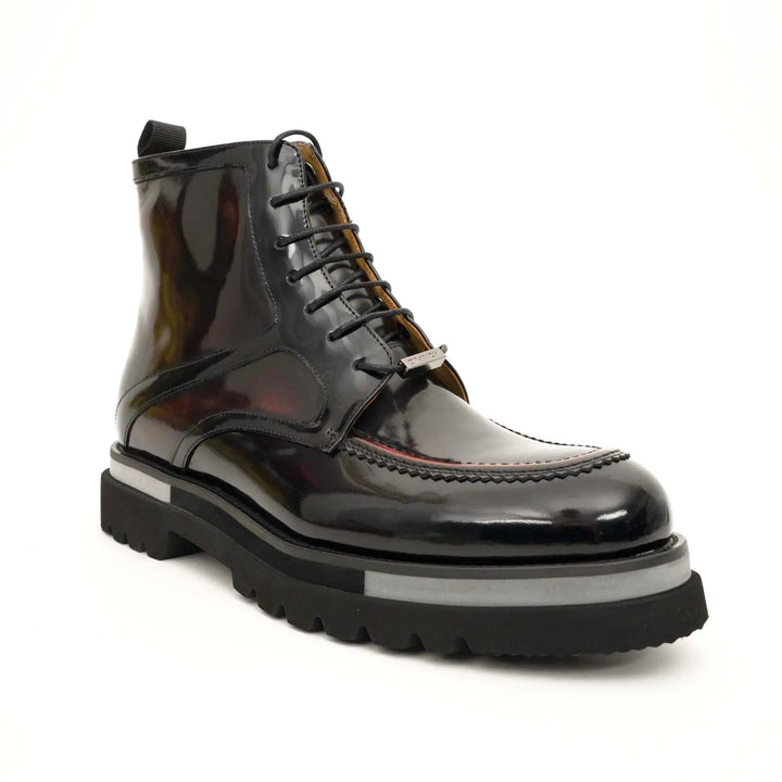 Dark Burgundy Apron-Toe Calf Leather Ankle Boots