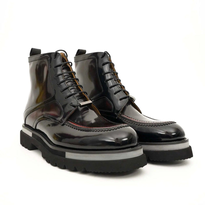 Dark Burgundy Apron-Toe Calf Leather Ankle Boots
