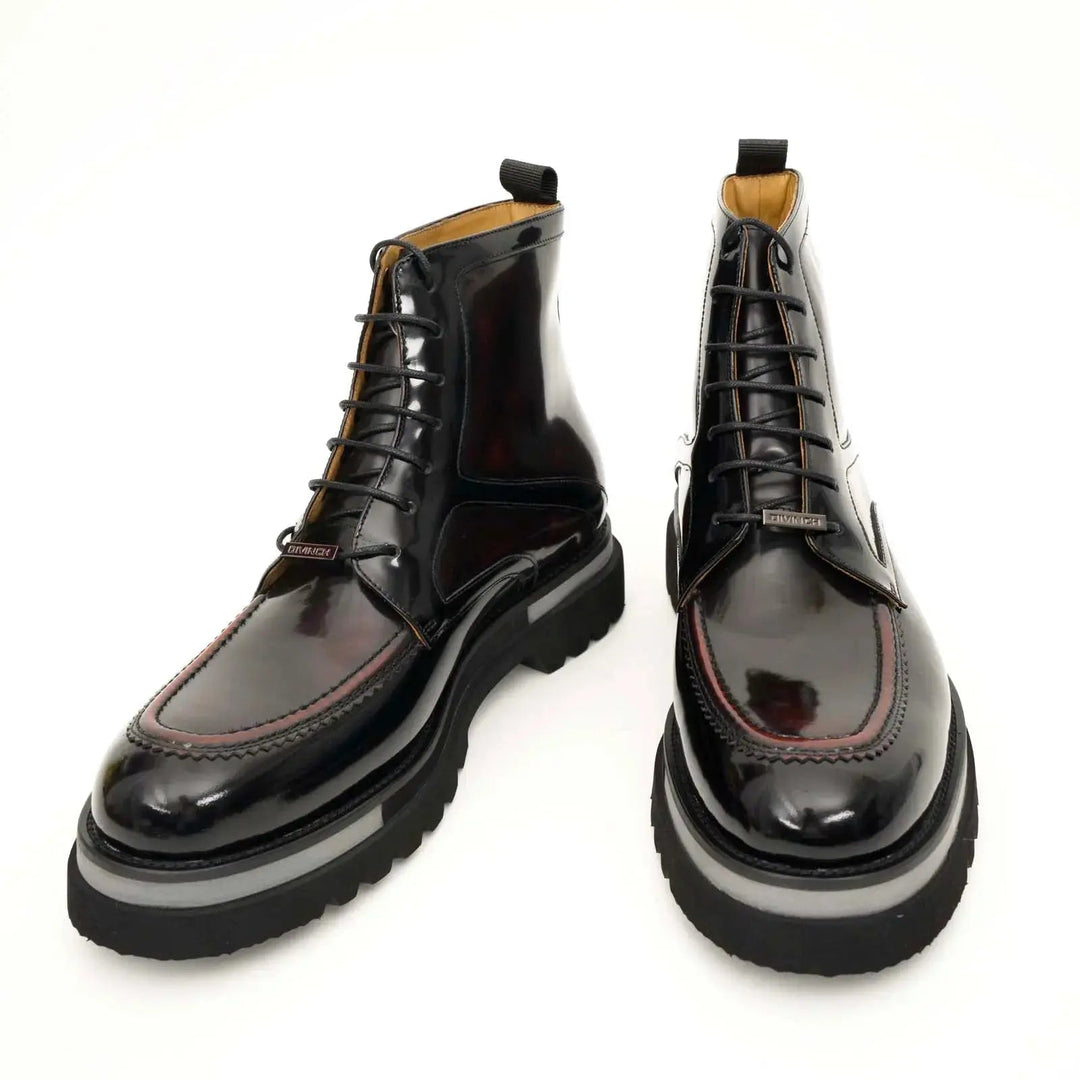 Dark Burgundy Apron-Toe Calf Leather Ankle Boots