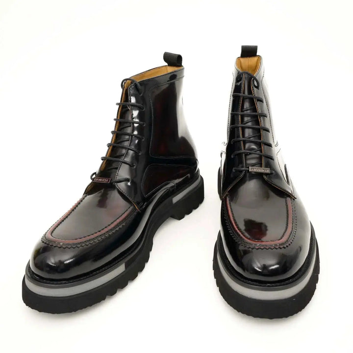 Dark Burgundy Apron-Toe Calf Leather Ankle Boots