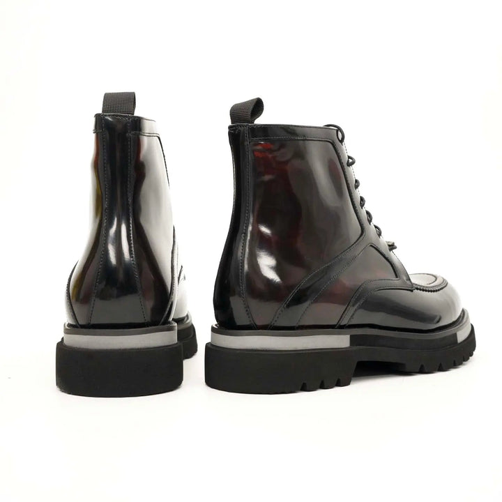 Dark Burgundy Apron-Toe Calf Leather Ankle Boots