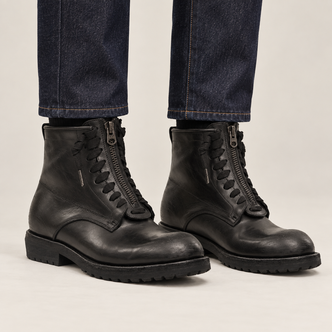 Black Plain-Toe Calf Leather Ankle Boots