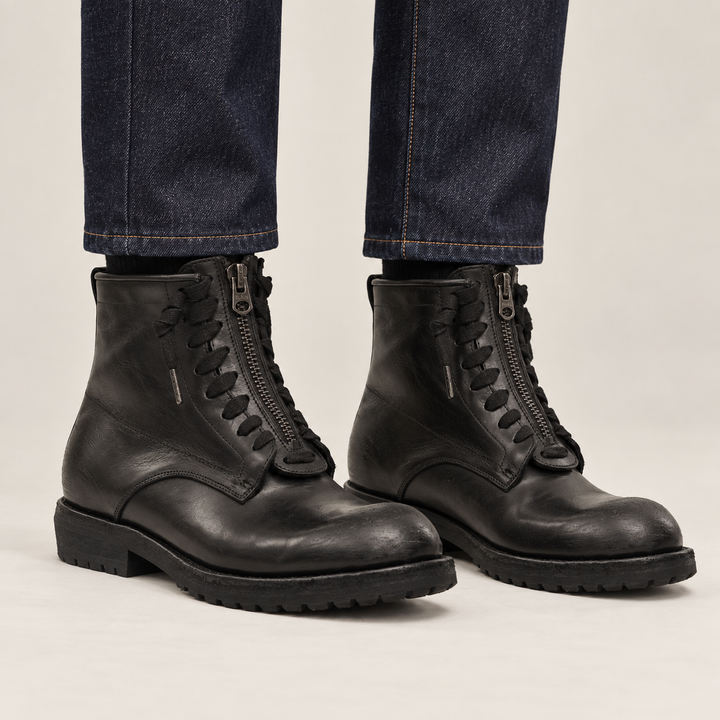 Black Plain-Toe Calf Leather Ankle Boots