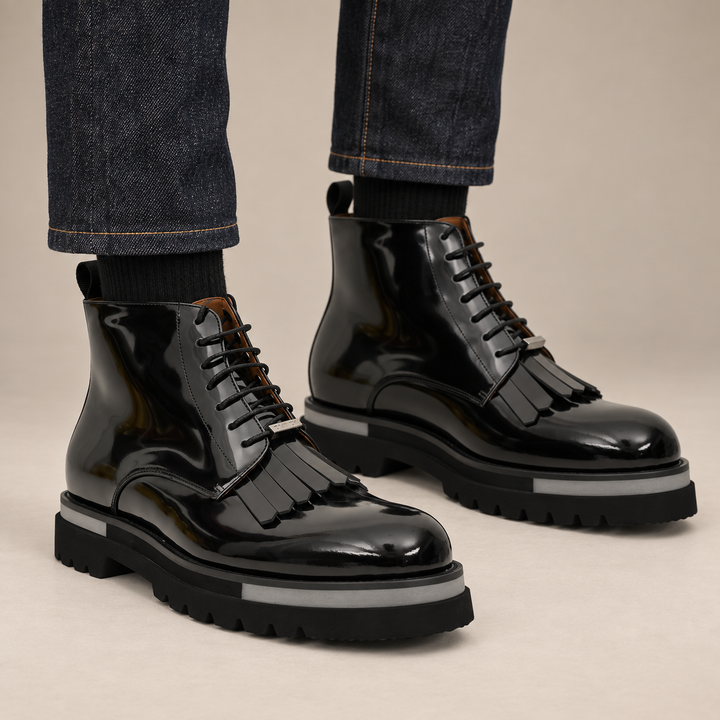 Black Plain-Toe Calf Leather Ankle Boots